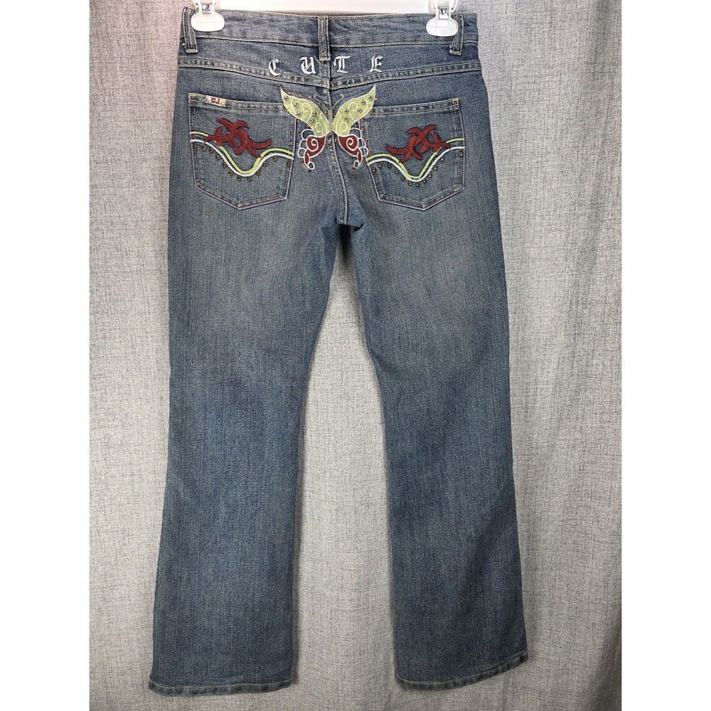 Crest Jeans Womens Flare Denim Y2K Embroidered Butterfly Studded Jrs 5/6 Fairy - Picture 7 of 14